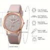 6PCS/SET WOMEN'S WATCH CASUAL SHINY QUARTZ WATCH ANALOG PU LEATHER WRIST WATCH & HEART JEWELRY SET, GIFT FOR MOM HER - Image 5