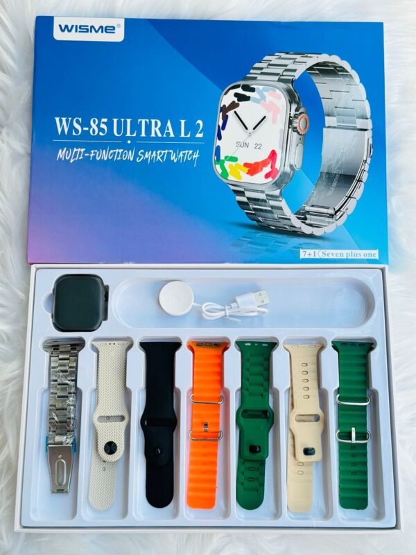 WS-85 Ultra Smart Watch With 7 Straps (Silver) - Image 2